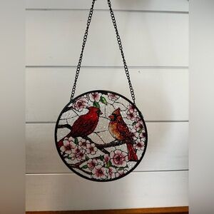 Cardinal stained glass winder hanger sun catcher 6” bird stained glass NIB